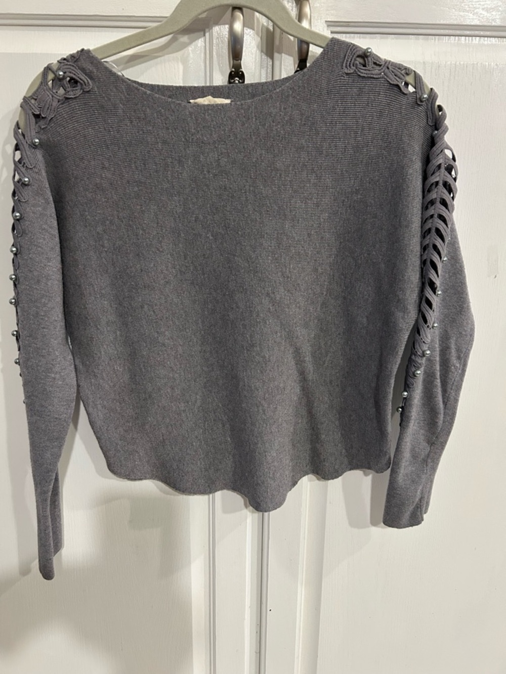 Gray Women's Lace-Up Sleeve Knit Top